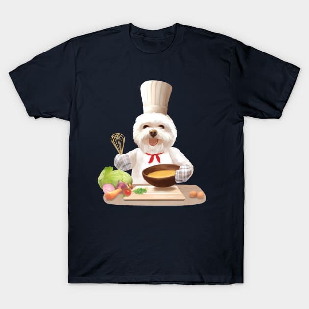 Dog In Chef Hat Cooks Soup T-Shirt by zkozkohi